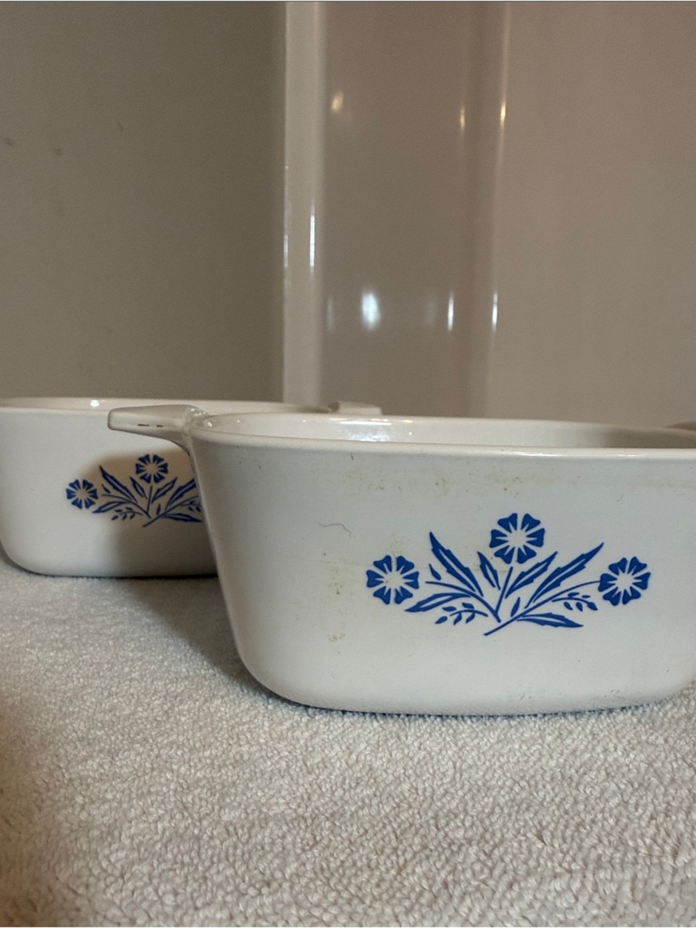 Corningware White Casserole Dish with Blue Floral Pattern